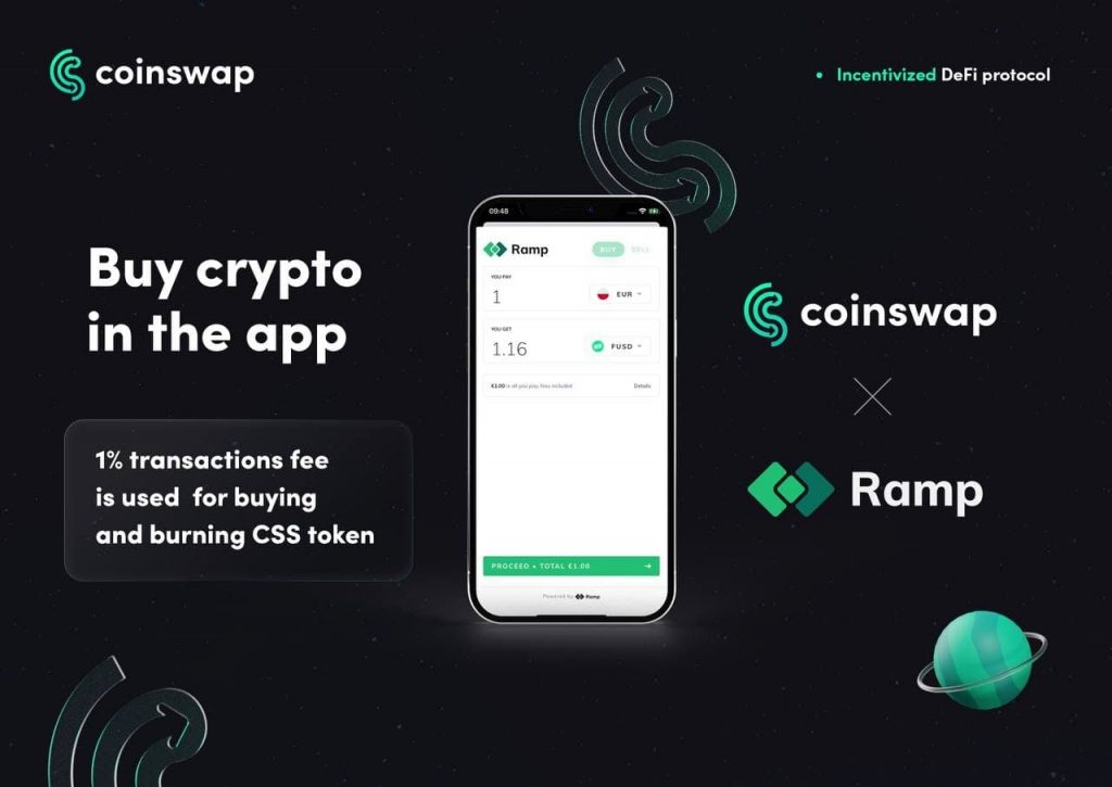 CoinSwap Space first DEX to provide crypto purchases directly onto any non-custodial wallet via Ramp Network